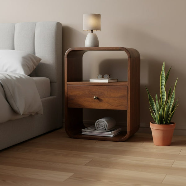 Curved Edge Mango Wood Nightstand