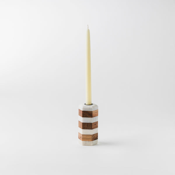 Striped Marble Acacia Taper Candleholder