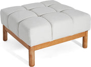 Grid-Tufted Linen-Look Square Ottoman