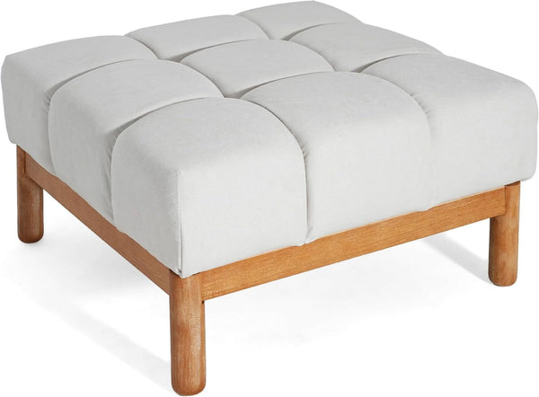 White ottoman, square with grid tufting