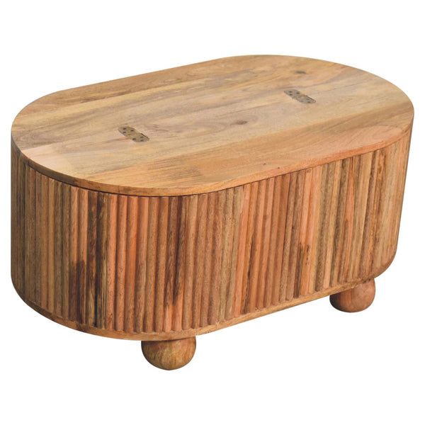 Fluted Mango Wood Oval Storage Coffee Table