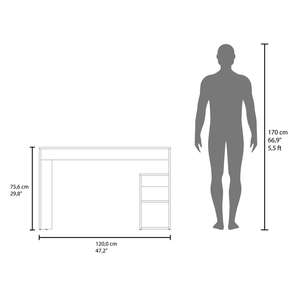 Oak-Grain Wide Shelving Office Desk — scale reference and proportion detail
