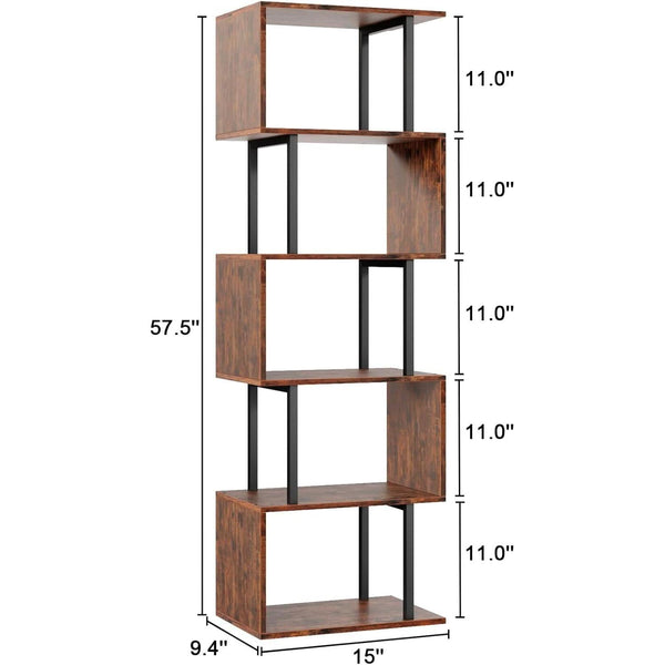 S-Curve Wood-Grain Six-Tier Bookshelf – book case (view 3) | Roost & Roam