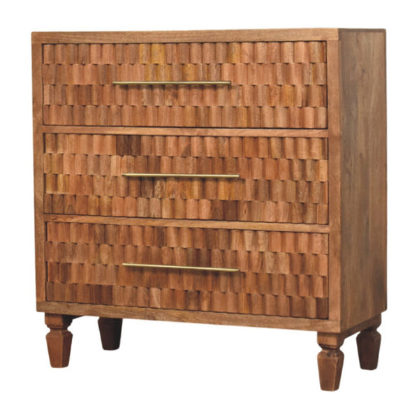 Carved Mango Wood Three-Drawer Chest