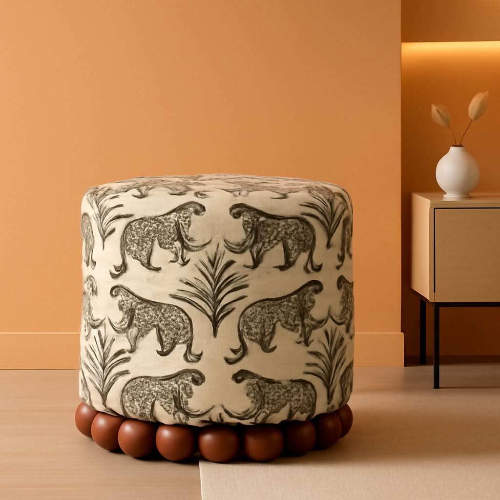 Leopard Jacquard Round Ottoman | Roost & Roam