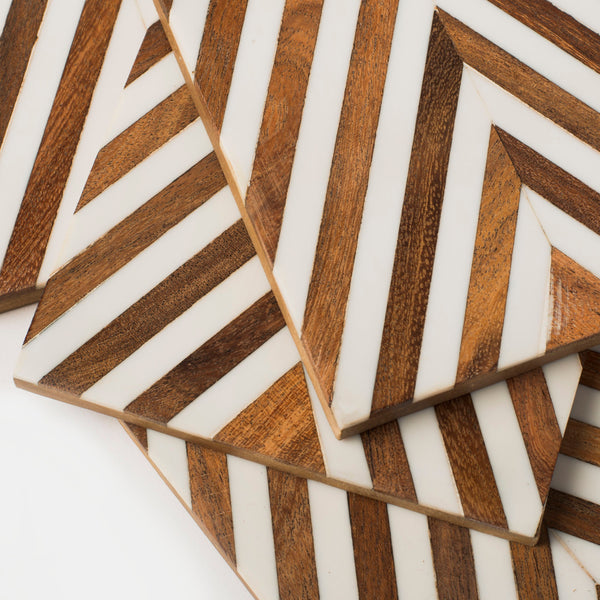 Chevron Wood Resin Coaster Set