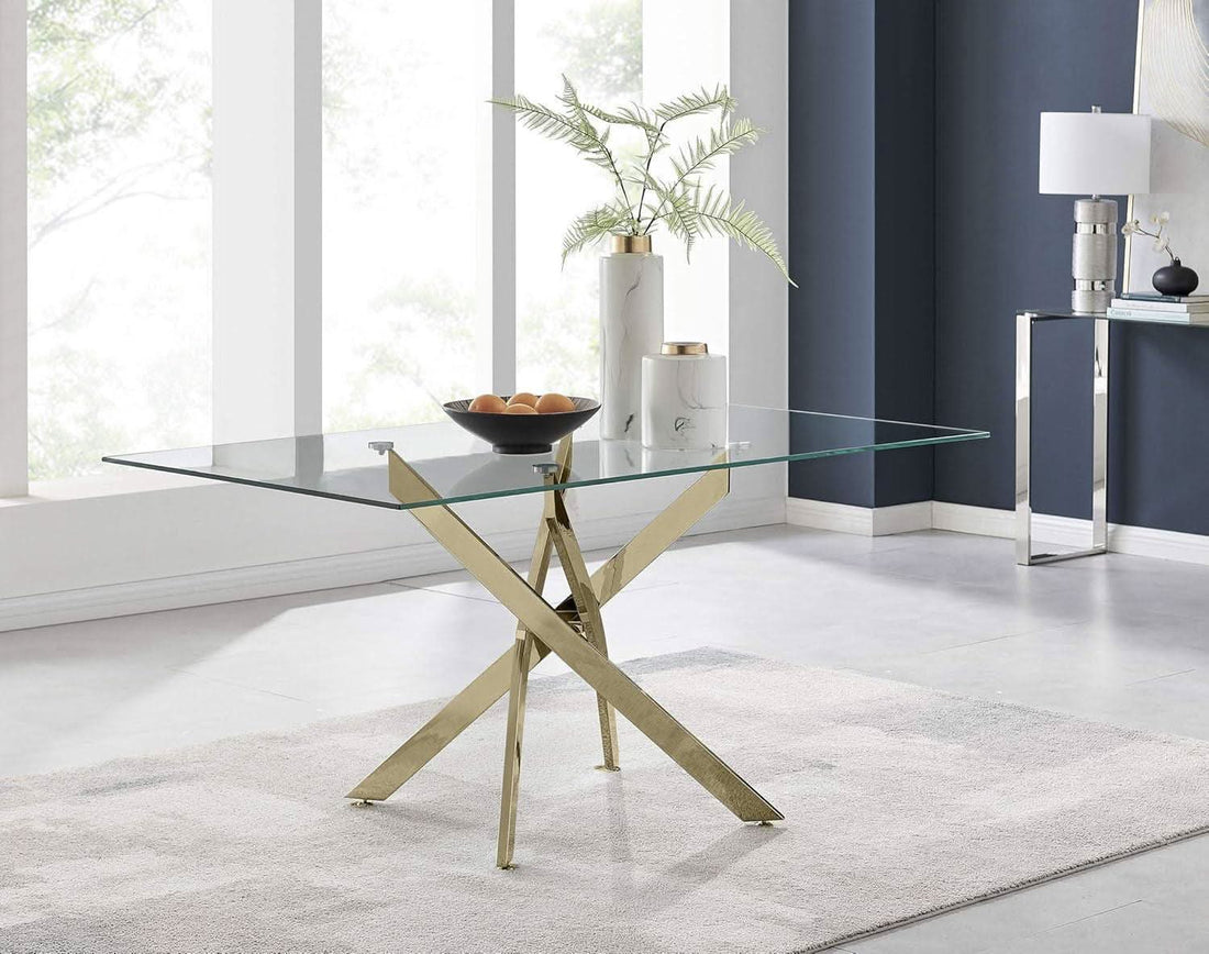 Tempered Glass Dining Table with Gold Chrome Base