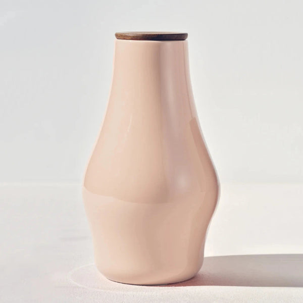 Sculptural Ceramic Carafe with Wood Lid