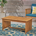 Slatted Acacia Outdoor Coffee Table — Mission-style slatted acacia coffee table for patios and decks