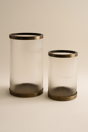 Ribbed Glass Brass Hurricane Holder