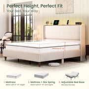 Upholstered Queen Bed Frame With LED and USB
