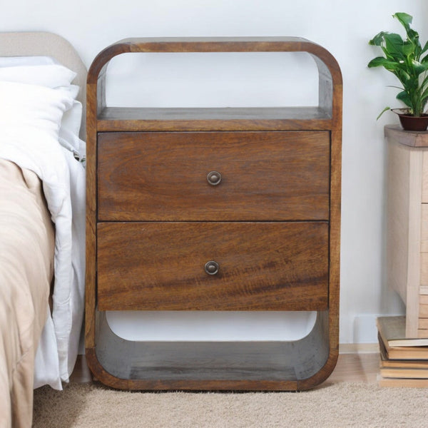Curved Mango Wood 2-Drawer Nightstand