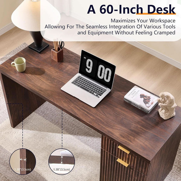 Reeded Panel Dark Walnut-Finish Desk – home office set (view 4) | Roost & Roam