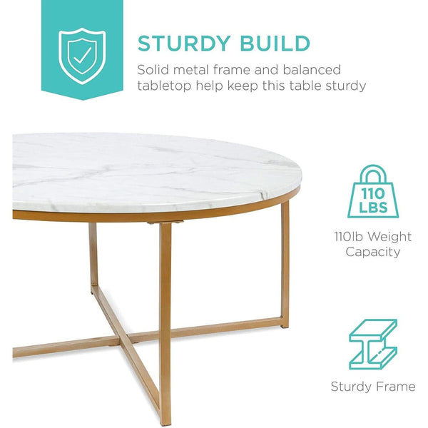 Faux Marble Cross-Leg Round Coffee Table (view 3) | Roost & Roam