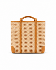 Leather and Rattan Cane Tote Bag