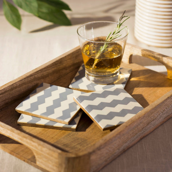 Chevron Gray Ivory Coaster Set