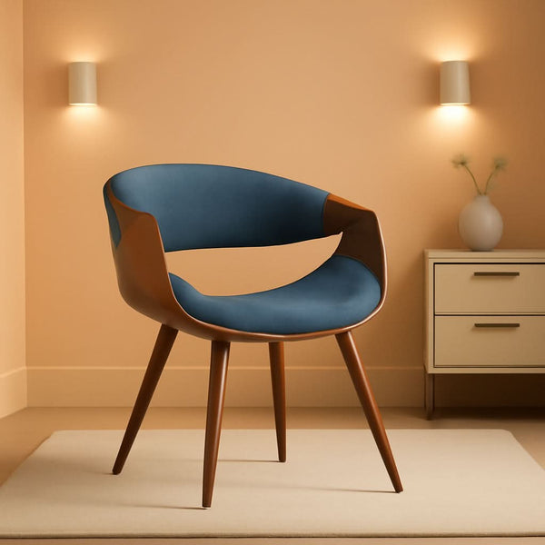Mid-Century Blue Upholstered Dining Chair