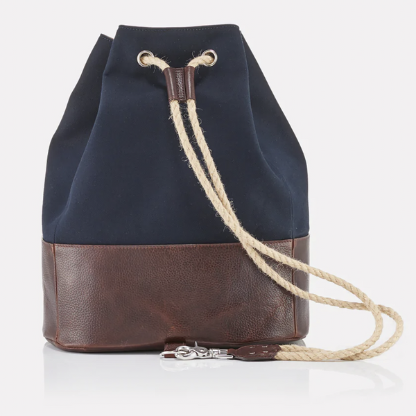 Navy Canvas Leather-Trim Duffle Bag