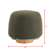 Round Bouclé Upholstered Ottoman Wood Base