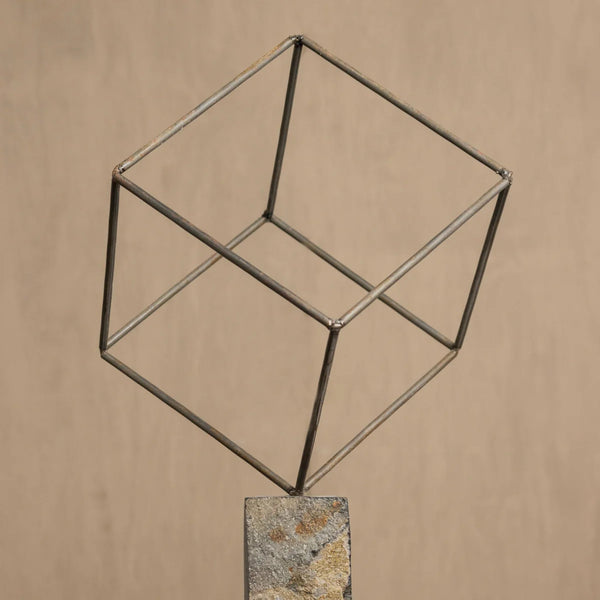 Wire and Stone Cube Sculpture