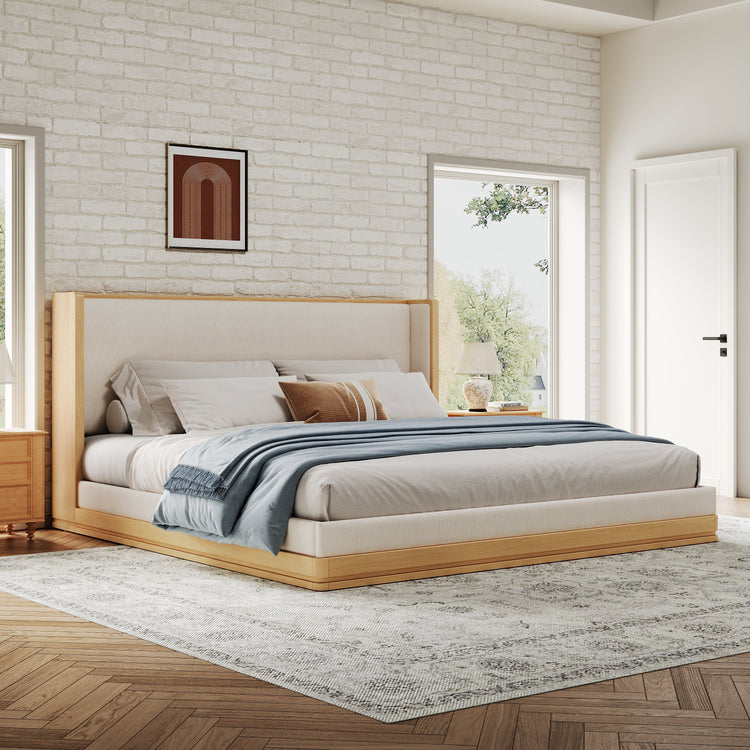 Wood-Grain Platform Bed Frame