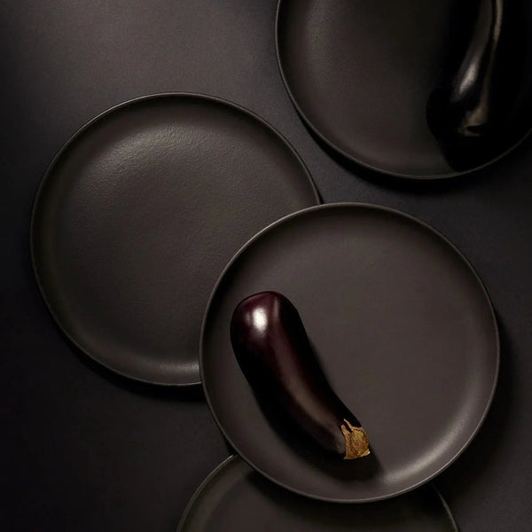 Matte Black Stoneware Dinner Plate Set