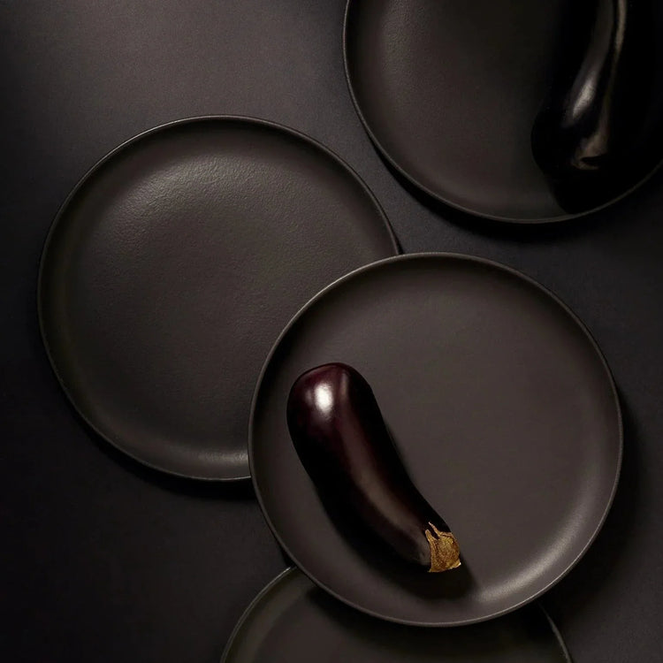 Matte Black Stoneware Dinner Plate Set