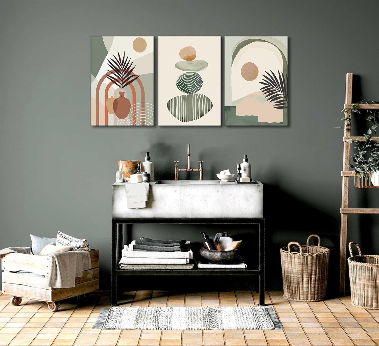 Close-up of material and construction detail — Abstract Botanical Canvas Print Set