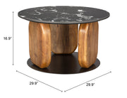 Black Marble Round Coffee Table, Mango Wood Base