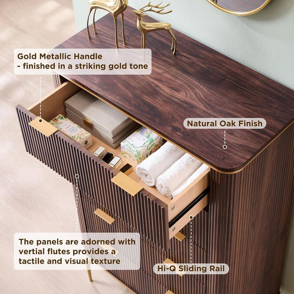 Fluted Five-Drawer Dark Walnut Dresser – chest (view 4) | Roost & Roam