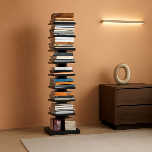 Matte Black Cantilevered Tower Bookshelf