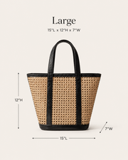 Leather Trim Cane Weave Carryall Bag