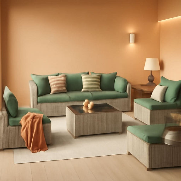 Patio 7 Piece PE Wicker Sectional Sofa Set Table Green