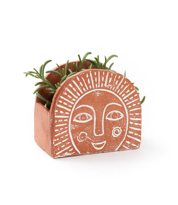 Hand-Painted Terracotta Sun Planter