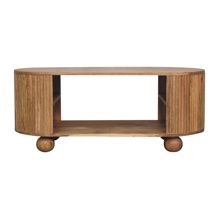Reeded Mango Wood Oval Coffee Table