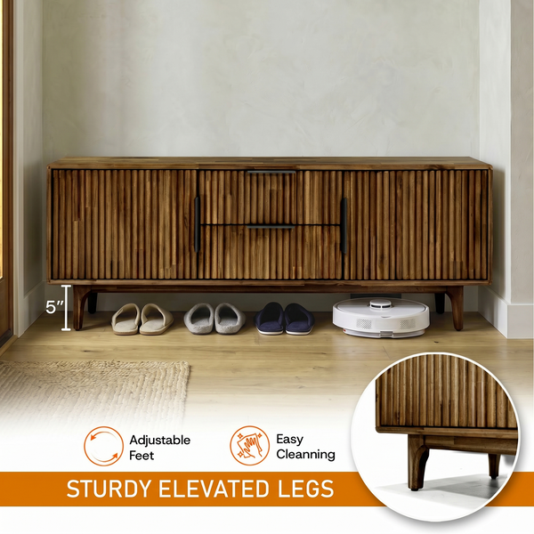 Reeded Wood Storage Bench