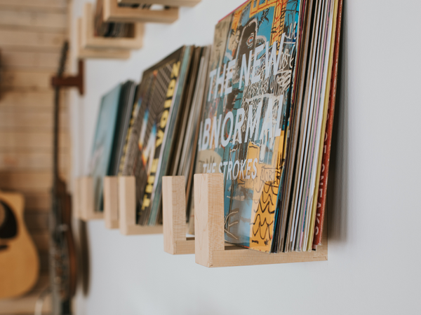Hardwood Floating Record Display Shelf