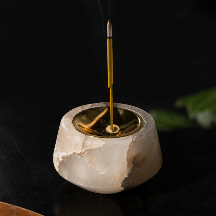 Stone and Brass Incense Holder