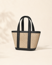 Leather Trim Cane Weave Carryall Bag