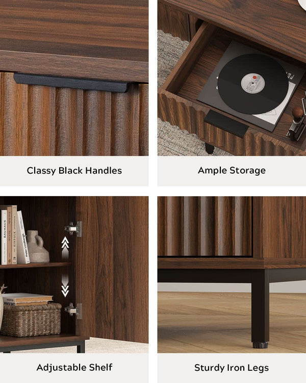 Fluted Wood-Grain Executive Desk with Charging Station