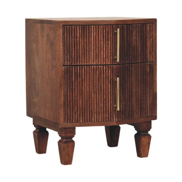 Fluted Mango Wood Two-Drawer Nightstand