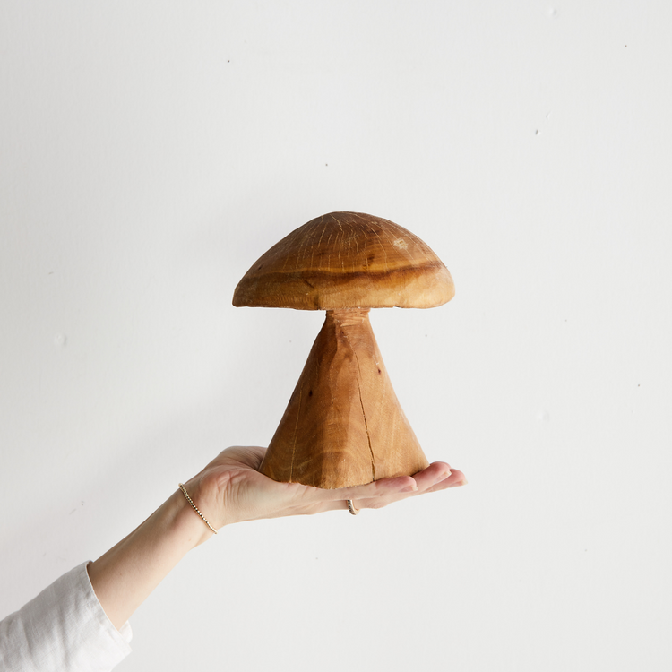 Hand-Carved Eucalyptus Mushroom Sculpture