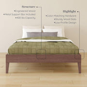 Dark Brown Wood-Grain Platform Bed Frame