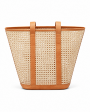 Leather Trim Cane Weave Carryall Bag