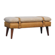 Boucle Leather Strap Upholstered Bench
