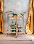 Rose Gold Glass Two-Shelf Bar Cart