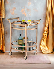 Rose Gold Glass Two-Shelf Bar Cart