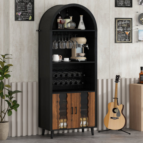 Arched Black Wood Bar Cabinet
