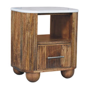 Fluted Mango Wood Marble-Top Nightstand