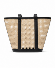 Leather Trim Cane Weave Carryall Bag